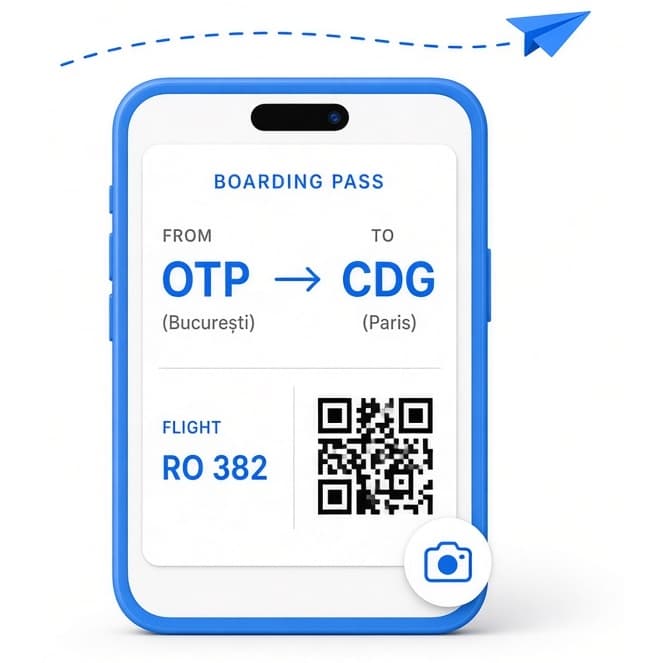 Telefon care scanează un bilet de avion